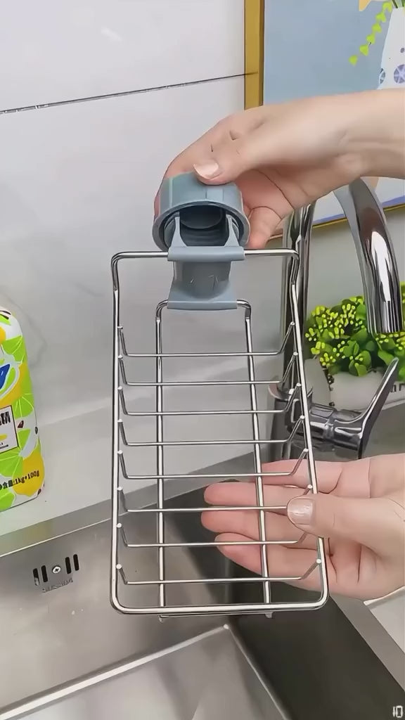 Kitchen Sink Caddy Organizer Over Faucet Sponge Holder, Stainless Steel Heavy Duty Thickening Hanging Faucet Drain Rack for Scrubbers, Soap, Bathroom, Detachable No Suction Cup or Magnet